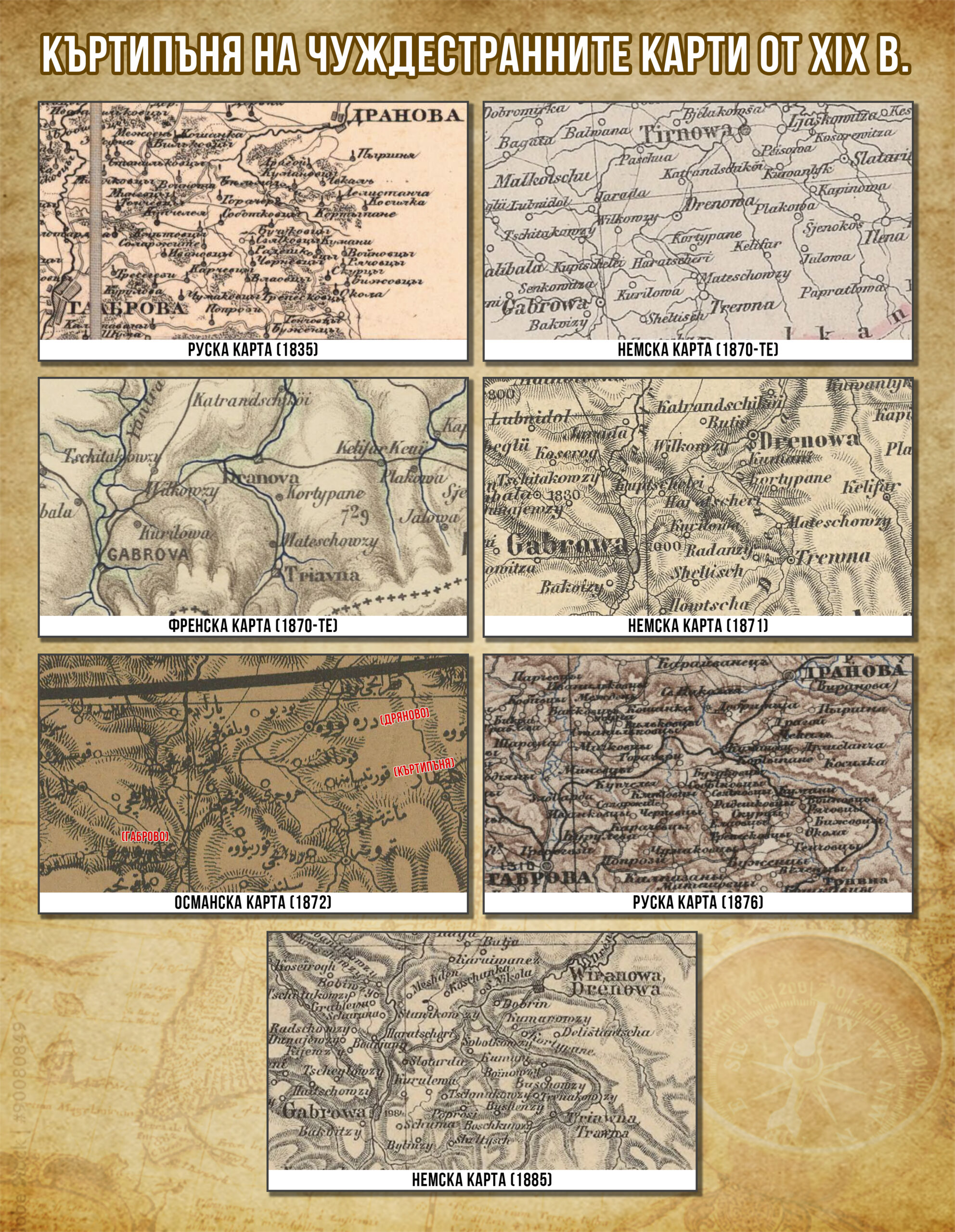 Къртипъня на чуждестранните карти от XIX век. Информация: Петър Петров; колаж: Васил Димитров